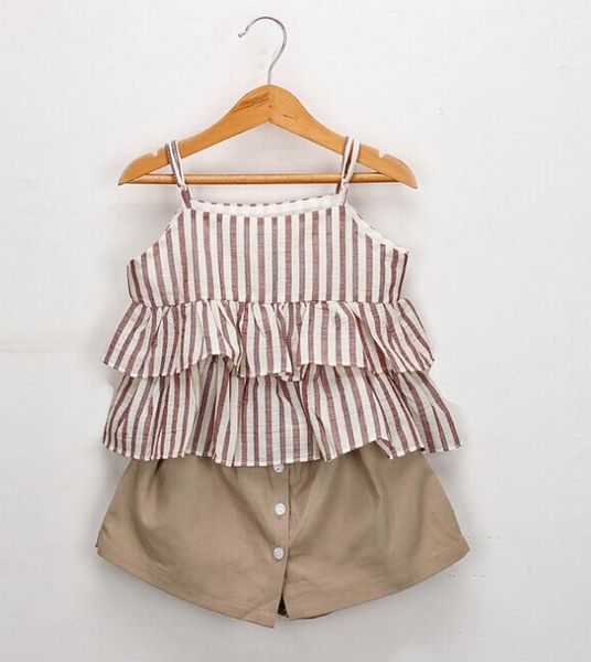 

stripe baby girl костюмы 2020 летние девушки наборы вс-топ + pantskirt 2pcs наряды одежда для младенцев 2-6y lt030, White