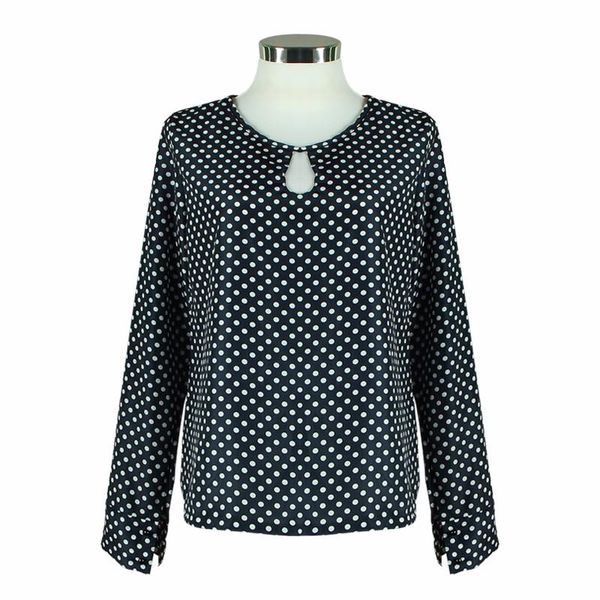 

2019 long sleeve slit open women blouse chiffon hollow casual shirts plus size women blusas mujer polka dots shirt top, White