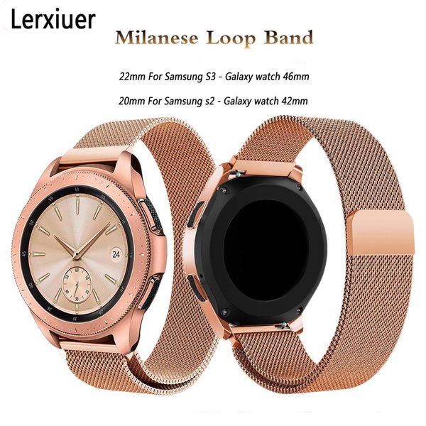 

galaxy watch active strap for samsung galaxy watch 46mm gear s3 frontier/s2 42mm milanese loop stainless steel band bracelet, Black;brown