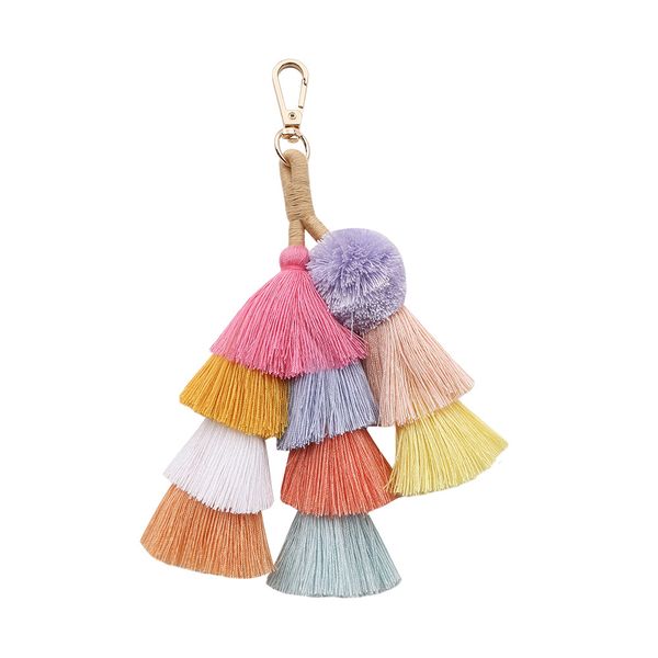 

bohemian handmade bag pendant women accessories charm pompom keychain multicolor tassels keychain gift wholesale, Silver
