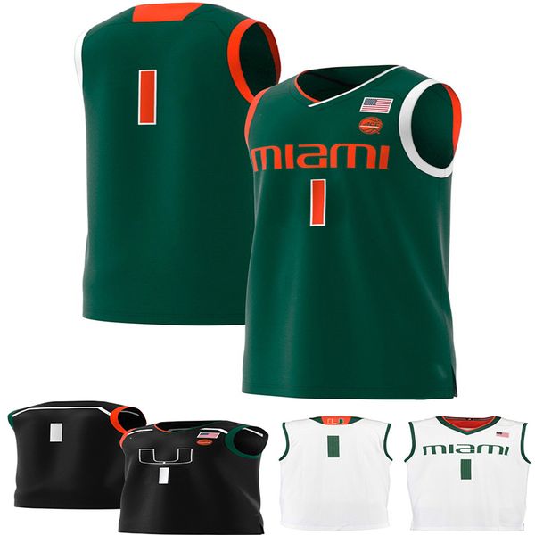 

No.1 Miami Hurricanes Mens College Basketball Jersey green white embroidery Men Sport Jerseys size S-3XL