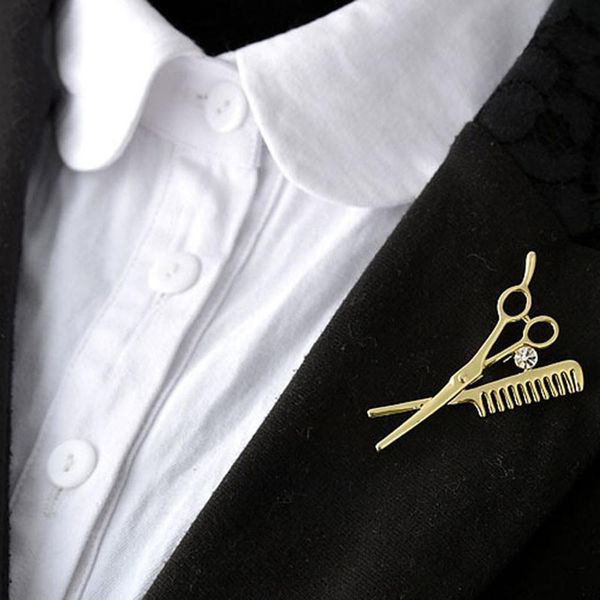 

2019 fashion barber rhinestone inlaid scissor comb brooch pin collar badge decor jewelry gift brooches/brooch pin clothes decora, Gray