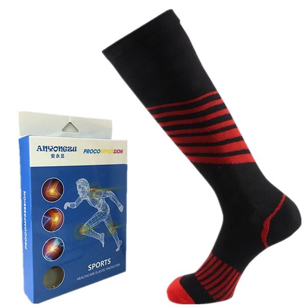 

multifunction color gradient protect ankle medical compression stockings geometric color stitching sport men socks with gift box, Black