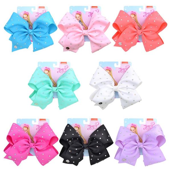 

7.5inch jojo bows jojo siwa solid rhinestone ribbon bow for girls handmade hair clips barrettes headwear hair accessories 059-j, Slivery;white