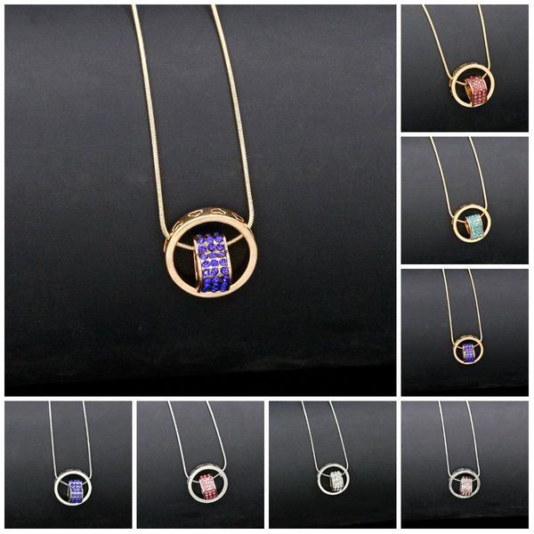 

двойные ожерелья подвески 18k золото посеребренные австрийский хрусталь круг сердце кулон ожерелье, Silver