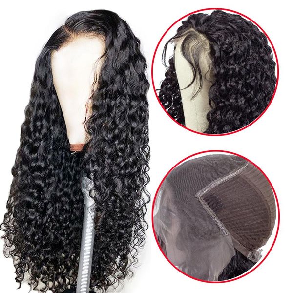 

13x6 lace front human hair wigs for women brazilian water wave hair wig pre plucked with baby hair lace wig, Black