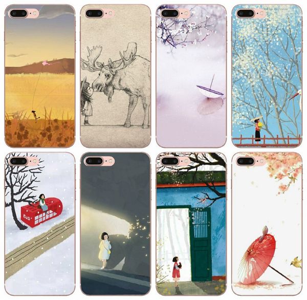 

tongtrade] comics manga caricature leisure girl simple painted case for iphone 11 pro x xs max xr 6s 5s 5c 5 se galaxy j2 mi a1 cover case
