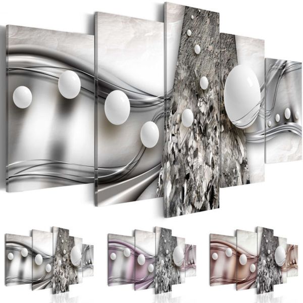 

fashion wall art canvas painting 5 pieces silver brown purple abstract line pearls modern home decoration,choose color and size no frame