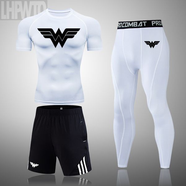 

men's sports suit rashgard male quick drying summer sportswear compression clothing fitness training kit, Black;blue