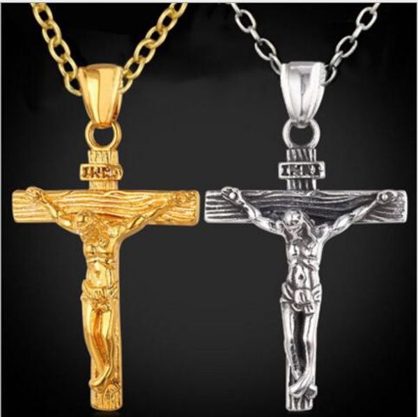 

punk vintage male silver gold crucifix cross jesus piece necklace&pendants classic statement necklace trendy women men jewelry