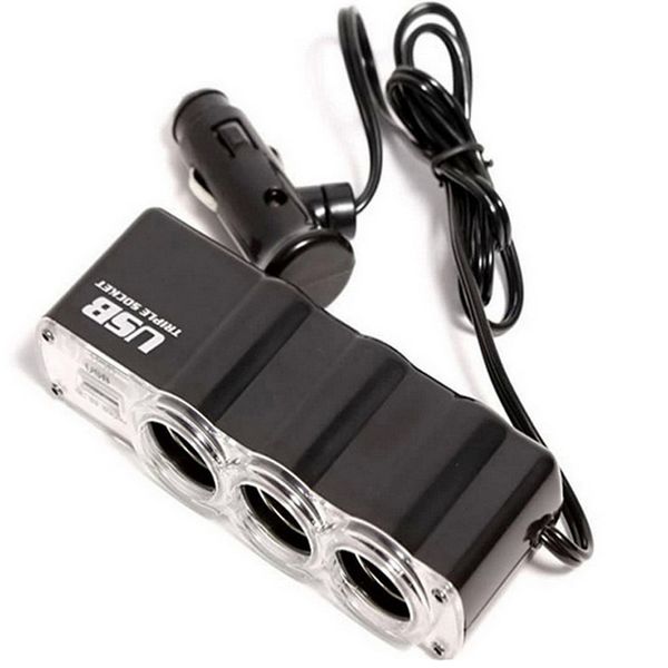 

12v-24v car cigarette lighter 3 way in 1 auto sockets adapter splitter usb plug charger adapter with usb port accessoire voiture