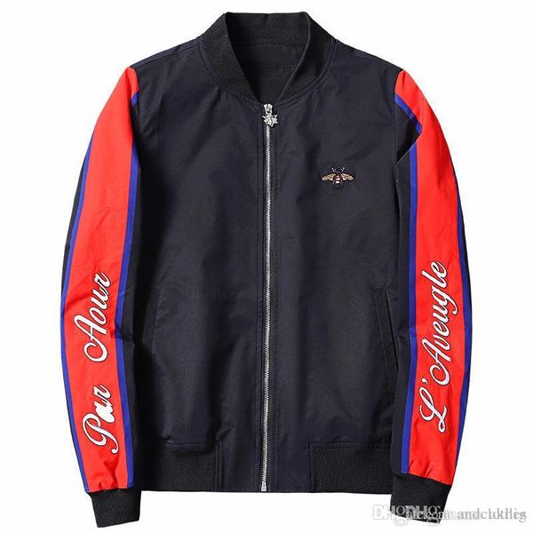 

new cardigan men jacket zipper bee embroidery stand collar hip hop casual coat fashion casual mens designer jackets mens designer hoodies, Black;brown
