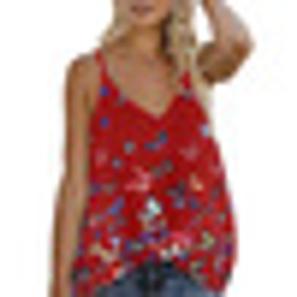 

summer women camisole sleeveless v-neck vest strap butterfly printed casual holiday top, White