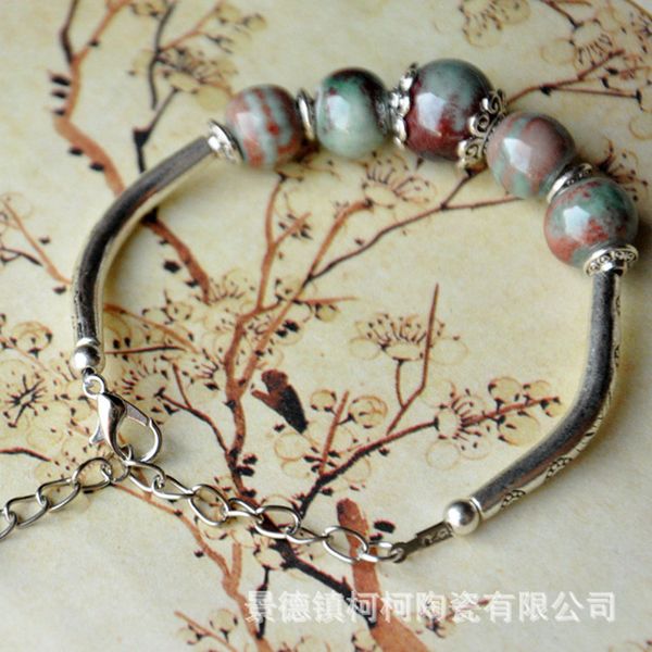 

fashion charm ceramics multicolor round beads national style bracelet original design bangle handmade amulet jewelry gifts, Golden;silver