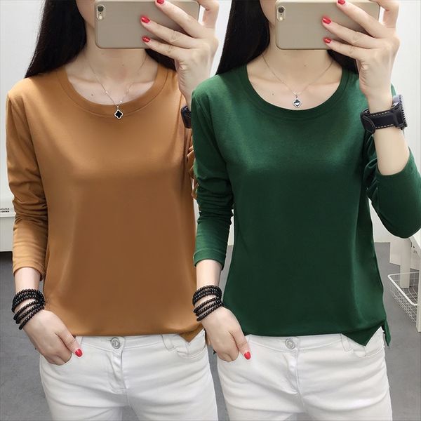 

autumn clothes cotton fat t- mm plus fat long sleeve t-shirt women's wear base shirt, White