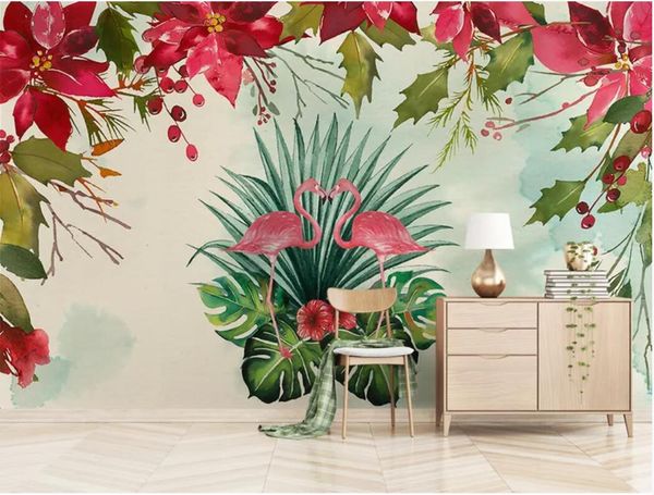 

3d room wallpaper custom p mural hand drawn medieval tropical flamingo plant background wall painting wallpaper for walls 3 d