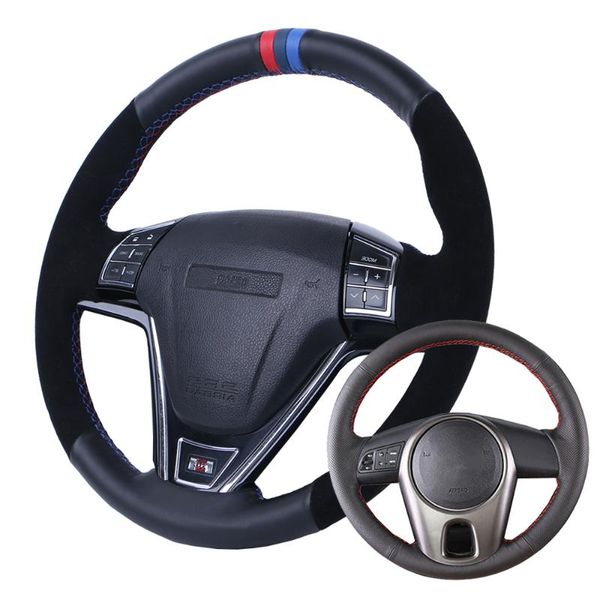 

car steering wheel cover suede leather for kia forte 2009-2014 soul kia rio/custom made steering wrap