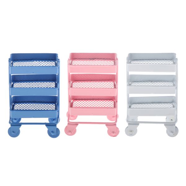 

3pcs 1/12 metal storage shelf with wheels doll house furniture accessory
