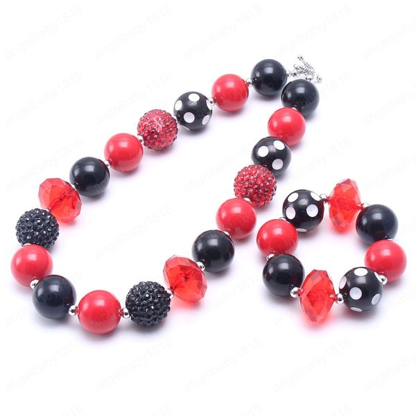 Novo vermelho / preto do bebê Cor Colar Chunky Crianças jóia jogo meninas crianças acrílico Beads Chunky Colar Pulseira Set