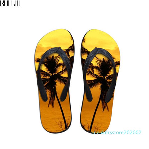 

customized women flip flops 3d palm tree pattern women casual summer slip-on slippers woman beach flats flip flops for female s02, Black
