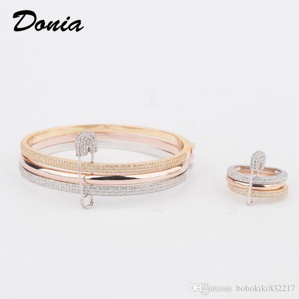 

donia jewelry party european and american fashion large classic three circle micro inlaid zirconia bracelet ring set women's bracelet r, Black