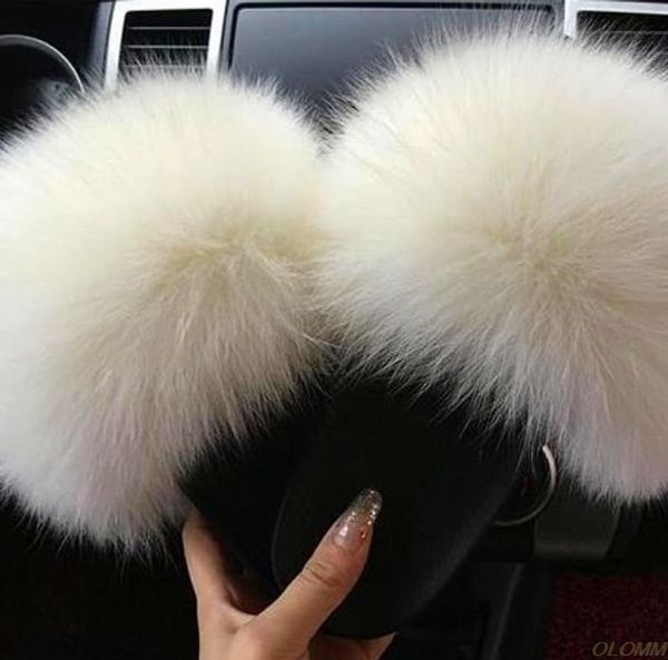 

women fur slippers real fur flat fluffy slides home plush furry slippers women's shoes summer sandals flip flops, Black