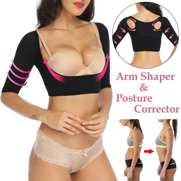 

back support women upper arm shaper compression posture weight loss shapewear body mvi-ing, Black;blue