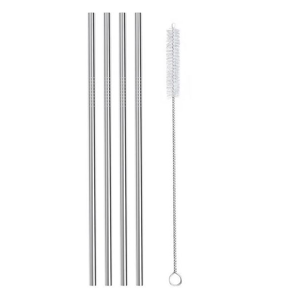 

1 set stainless steel straws straight metal drinking straws set with brush reusable stainless straw