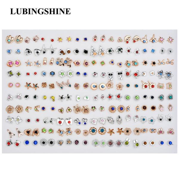 

lubingshine 100 pairs/lot fashion soft clay fruit mixed stud earrings set alloy heart jewelry for women girl birthday gift, Golden;silver