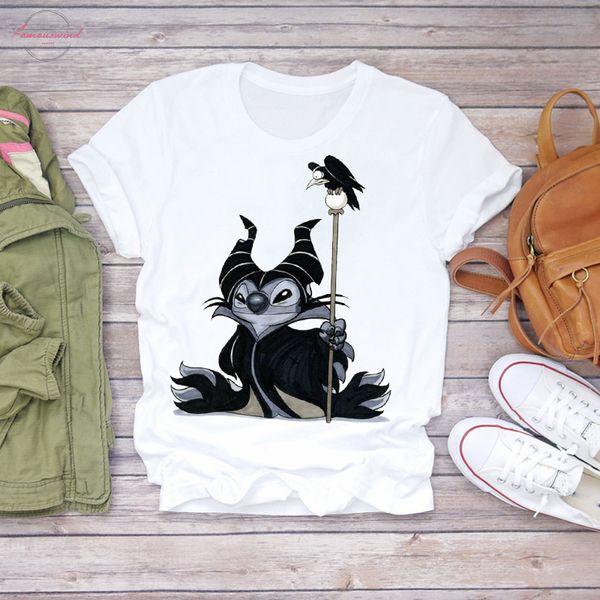 

женщины 2020 мультфильм стежка птица maleficent мода одежда lady футболки женские женская топ футболка graphic tee футболка, White