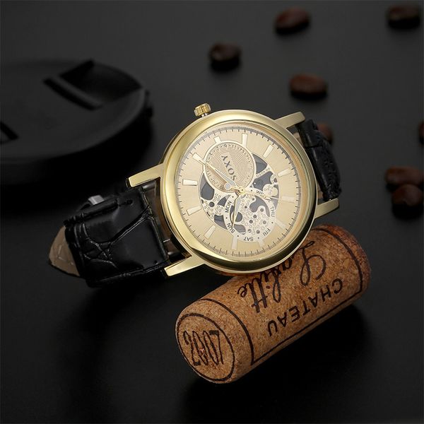 

soxy fashion creative watch brand men hollow pu leather strap watches men casual wristwatch quartz watch relogio masculino clock, Slivery;brown