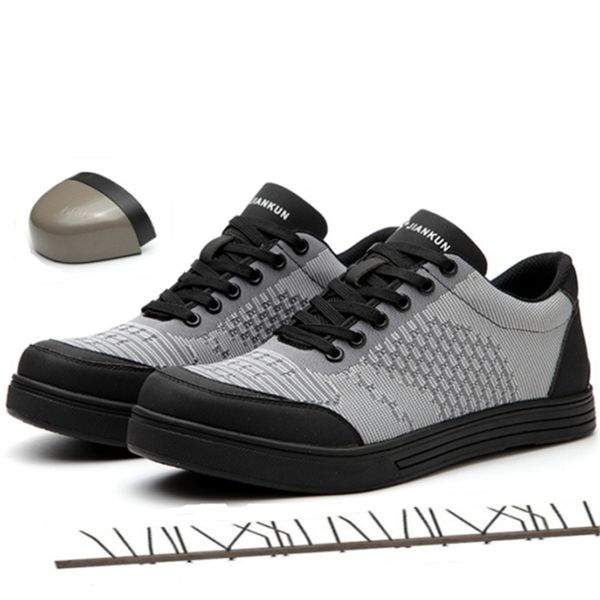 

36-48 safety shoes men sneakers steel toe cap flat bottom breathable indestructible protection boots work shoes, Black