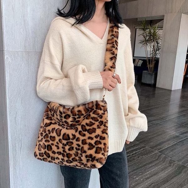 

женщина леопардовые сумки старинные плюшевые сумки посыльного сумки осень и зима мода сумка bolsa feminina #t2g