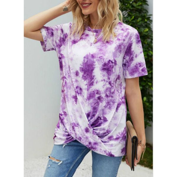 

летний с коротким рукавом футболки 2020 мода галстук красит напечатанный топ футболка femme, White