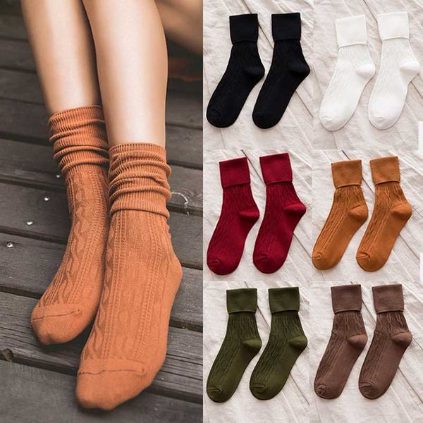 

1pair 9 colors casual fashion women warm thick high white black wine red socks pile heap socks solid color comfortable, Black;white