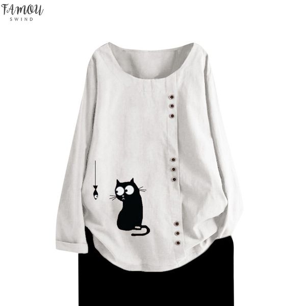 

женские boho топы с длинным рукавом блузка летние кошки хлопок и лен ежедневно o шеи топ рубашки блузка vetement femme 2020 bl, White
