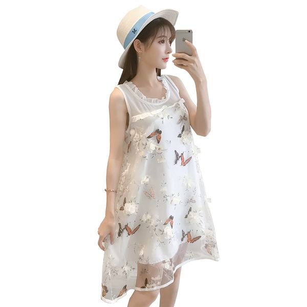 

2019 новая бабочка feifei печати беременных женщин платье юбка корейской моды свободная юбка беременности, White