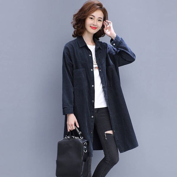 

fashion 2020 spring autumn coat women casual long sleeve single breasted corduroy parkas female solid long coats plus size, Tan;black