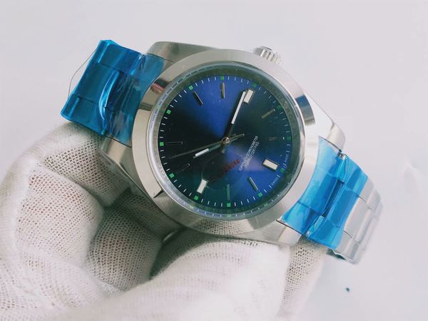 

39mm automatic movement watch men's 114300 stainless steel blue dial smooth bezel watches, Slivery;brown