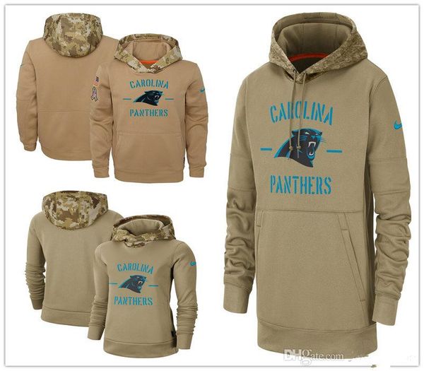 

carolina men women youth american football sweatshirt panthers 2019 salute to service sideline therma pullover hoodie tan, Blue;black