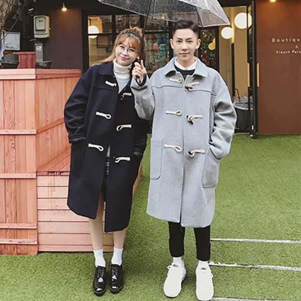 

2019 winter jacket new woolen coat korea horn buckle long sleeve straight imitation wool coat women student women coats 881, Black