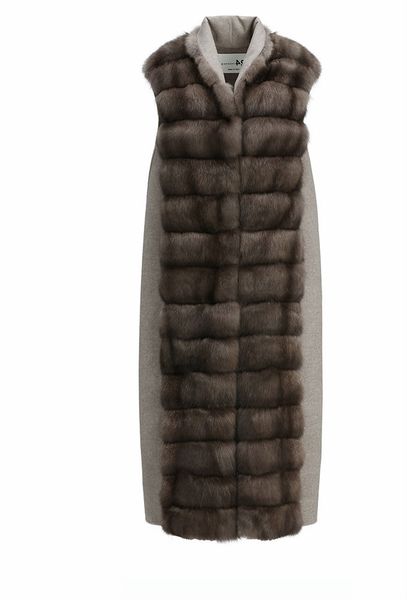 

arlenesain 2019 real sable fur long women vest with cashere back, Black