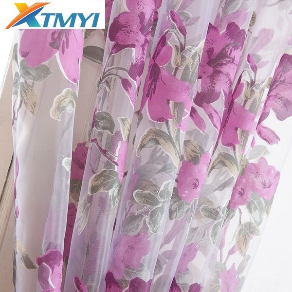 

ready made custom flower floral voile sheer tulle window curtains for living room bedroom kitchen door home decor