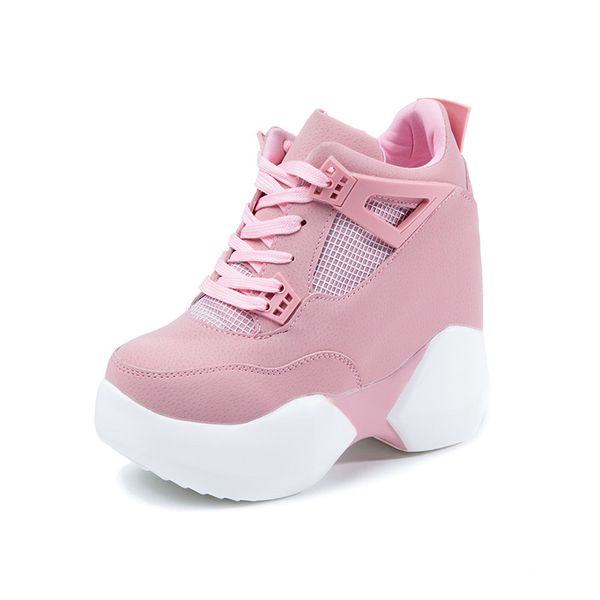 

fashion autumn winter women's high platform shoes height increasing leathe shoes thick sole trainers lady shoes pink white, Black;white
