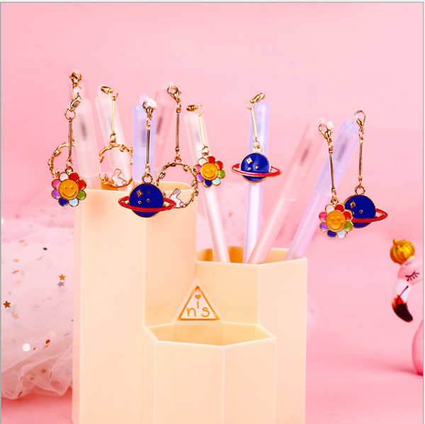 

100pcs/lot star flower pendant needle tube gel pen 0.5mm office stationery black signature pen stationery writing tool gp736