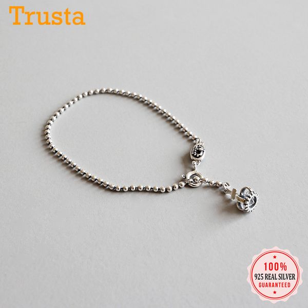 

trusta genuine fashion 925 sterling silver crown dazzling cz beads chain bracelet for women girls lady birthday present ds2382, Black