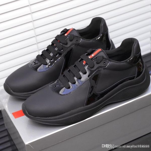 

fashion mens designer shoes fabric and brushed black leather sneakers trainer sneaker casual shoes 19ss prada, Blue;gray