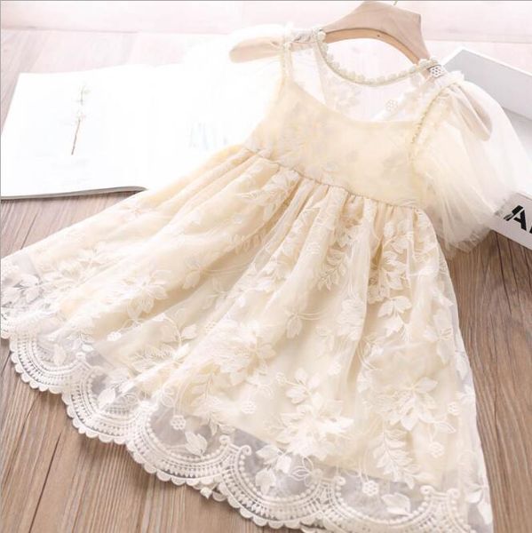 

girls wedding dress baby girls beige flower embroidery lace princess dresses kids dress wholesale, Red;yellow