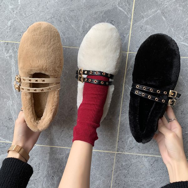 

casual woman shoe round toe female shoes 2019 fashion women's loafers fur autumn all-match boat dress modis new winter moccasin, Black