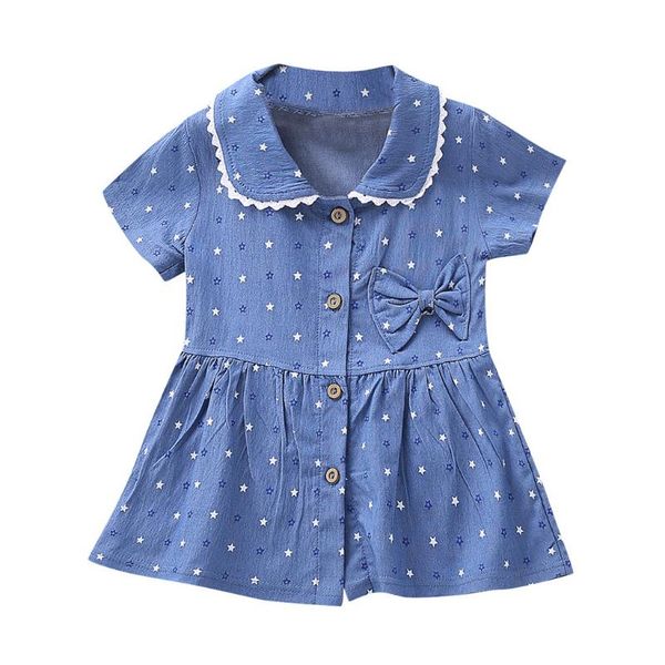 

new fashion toddler baby girls floral print bowknot short sleeve princess denim dress summer dress 2020, Red;yellow